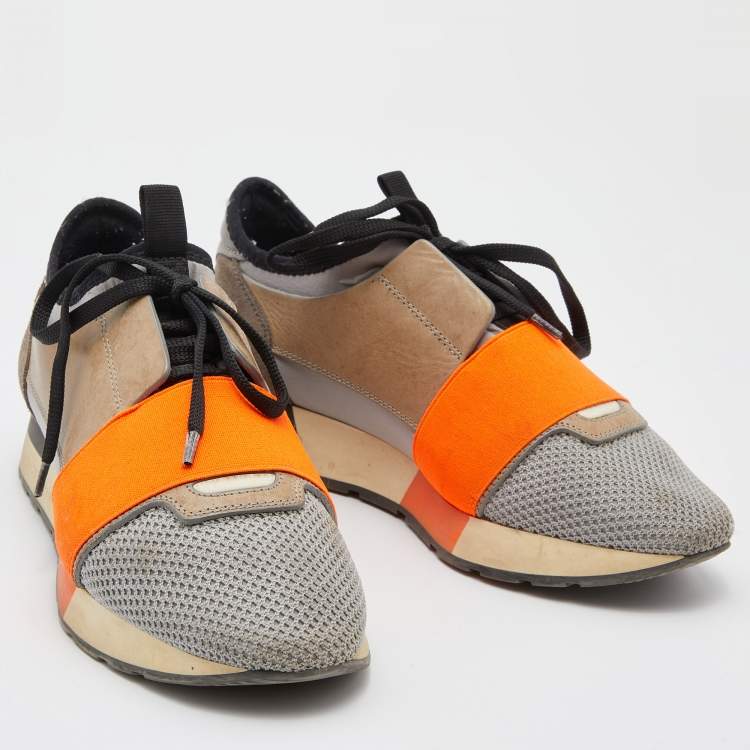 Pre Owned Balenciaga Multicolor Leather, Suede and Mesh Race Runner Sneakers Size 37