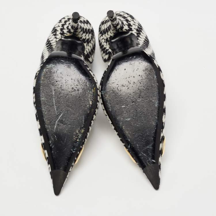 Pre Owned Balenciaga Black/White Tweed BB Pointed Toe D'orsay Pumps Size 39