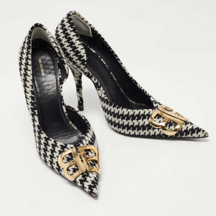 Pre Owned Balenciaga Black/White Tweed BB Pointed Toe D'orsay Pumps Size 39