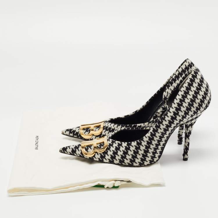 Pre Owned Balenciaga Black/White Tweed BB Pointed Toe D'orsay Pumps Size 39