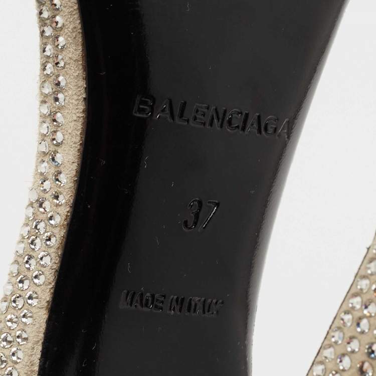 Pre Owned Balenciaga Silver Crystal Embellished Suede Ankle Tie Sandals Size 37