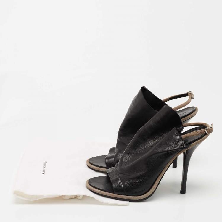 Pre Owned Balenciaga Black Leather Glove Slingback Sandals Size 40