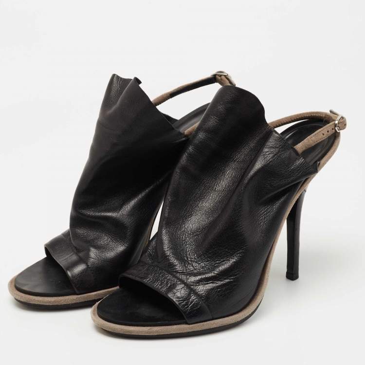 Pre Owned Balenciaga Black Leather Glove Slingback Sandals Size 40