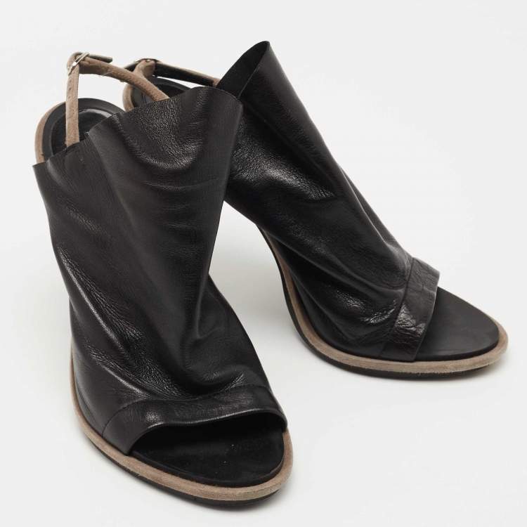 Pre Owned Balenciaga Black Leather Glove Slingback Sandals Size 40