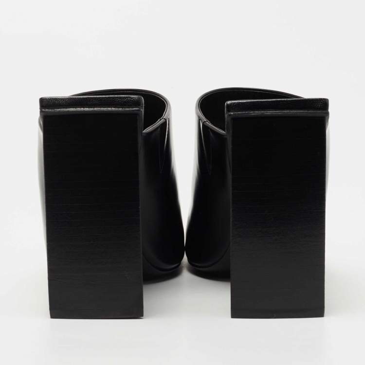 Pre Owned Balenciaga Black Leather Square Toe Mules Size 36.5  