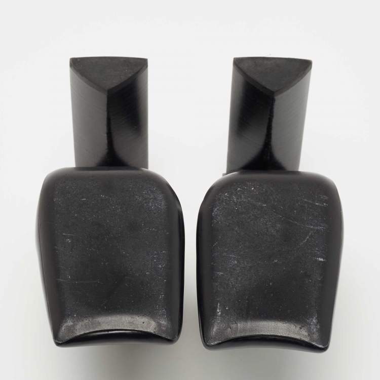 Pre Owned Balenciaga Black Leather Square Toe Mules Size 36.5  