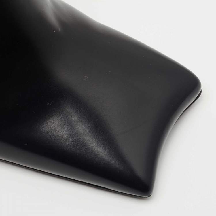Pre Owned Balenciaga Black Leather Square Toe Mules Size 36.5  
