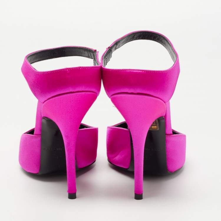 Pre Owned Balenciaga Pink Satin Pointed Toe Ankle Strap Pumps Size 37