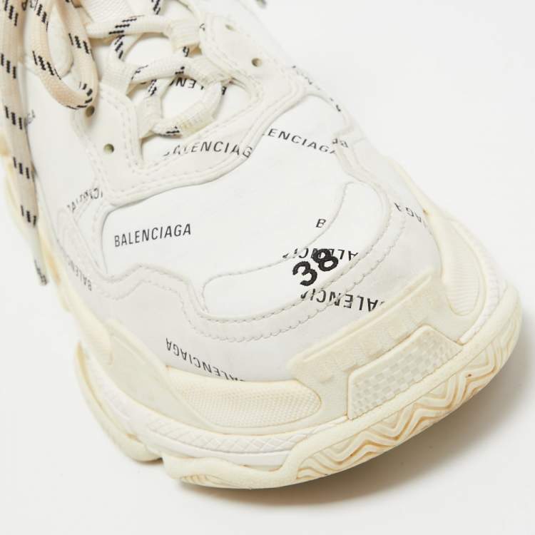 Pre Owned Balenciaga White/Grey Leather Triple S Sneakers Size 38