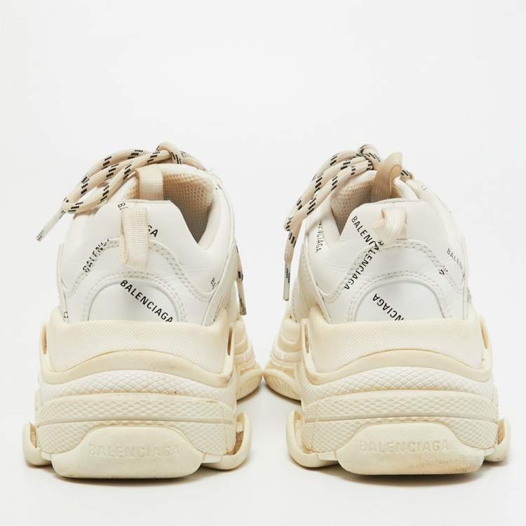 Pre Owned Balenciaga White/Grey Leather Triple S Sneakers Size 38