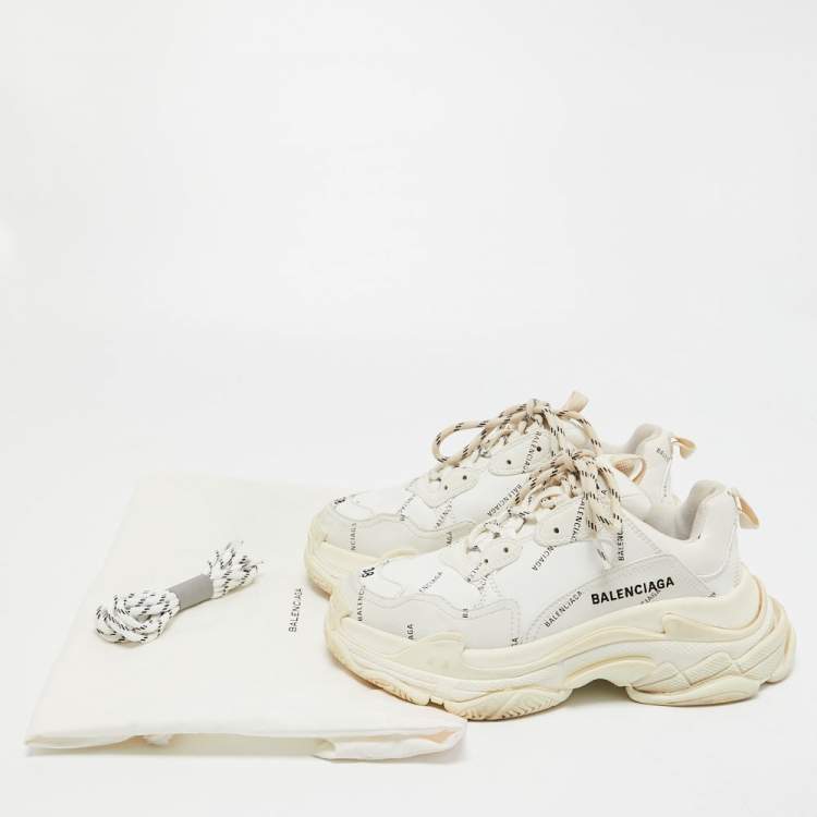 Pre Owned Balenciaga White/Grey Leather Triple S Sneakers Size 38