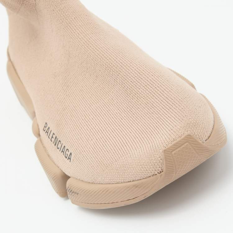 مملوكة مسبقًا Balenciaga Beige Knit Fabric Speed Trainer Slip On Sneakers Size 37