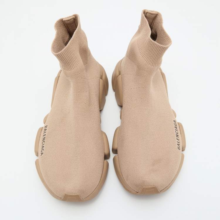 مملوكة مسبقًا Balenciaga Beige Knit Fabric Speed Trainer Slip On Sneakers Size 37