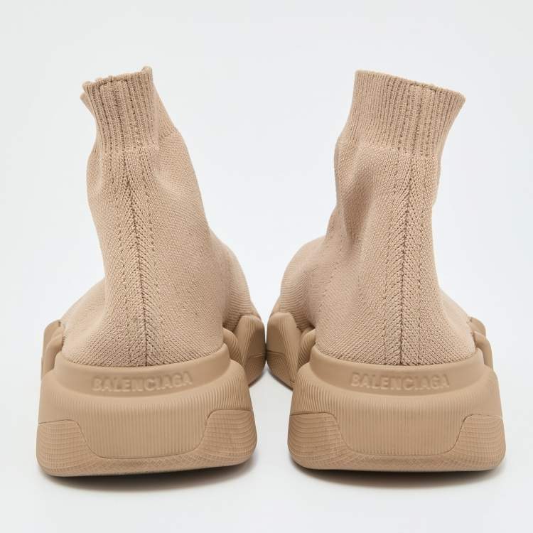 مملوكة مسبقًا Balenciaga Beige Knit Fabric Speed Trainer Slip On Sneakers Size 37