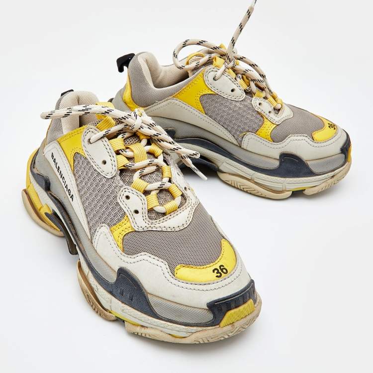 Pre Owned Balenciaga Multicolor Nubuck Leather and Mesh Triple S Sneakers Size 36