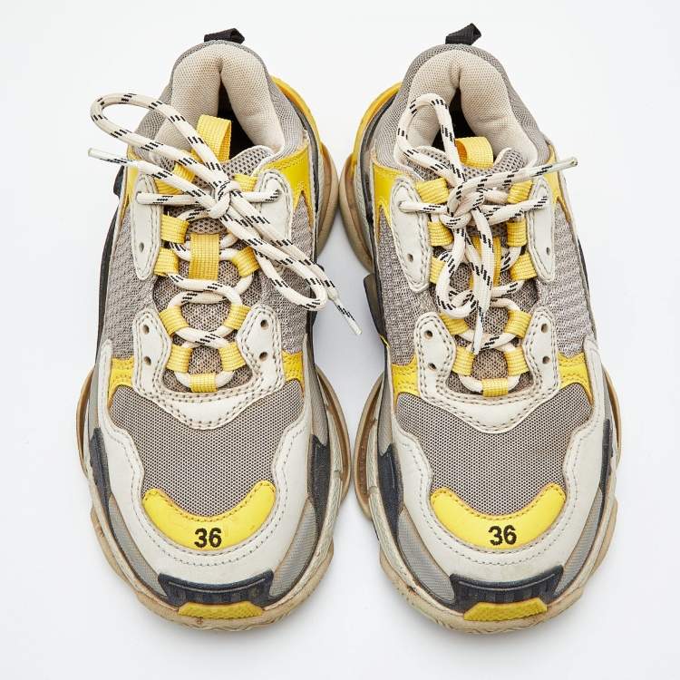 Pre Owned Balenciaga Multicolor Nubuck Leather and Mesh Triple S Sneakers Size 36