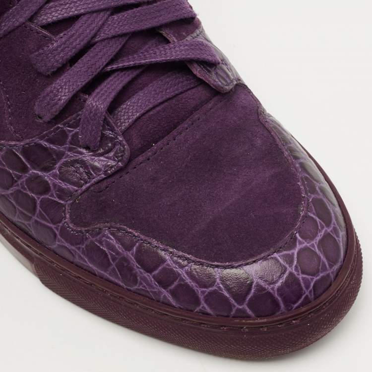Pre Owned Balenciaga Purple Crocodile Leather and Suede High Top Sneakers Size 39