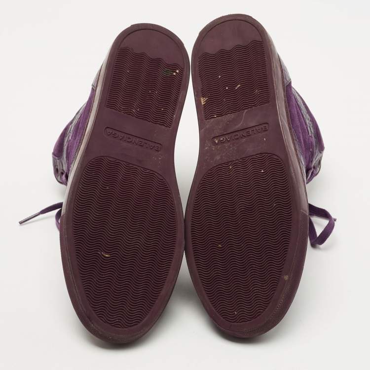 Pre Owned Balenciaga Purple Crocodile Leather and Suede High Top Sneakers Size 39