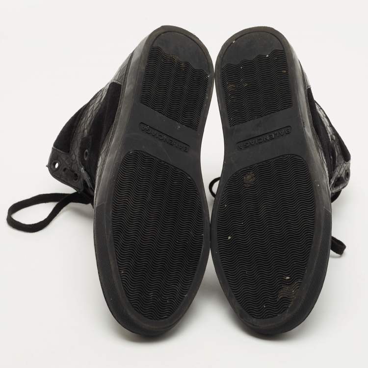 Pre Owned Balenciaga Black Croc Embossed Leather and Suede High Top Sneakers Size 39