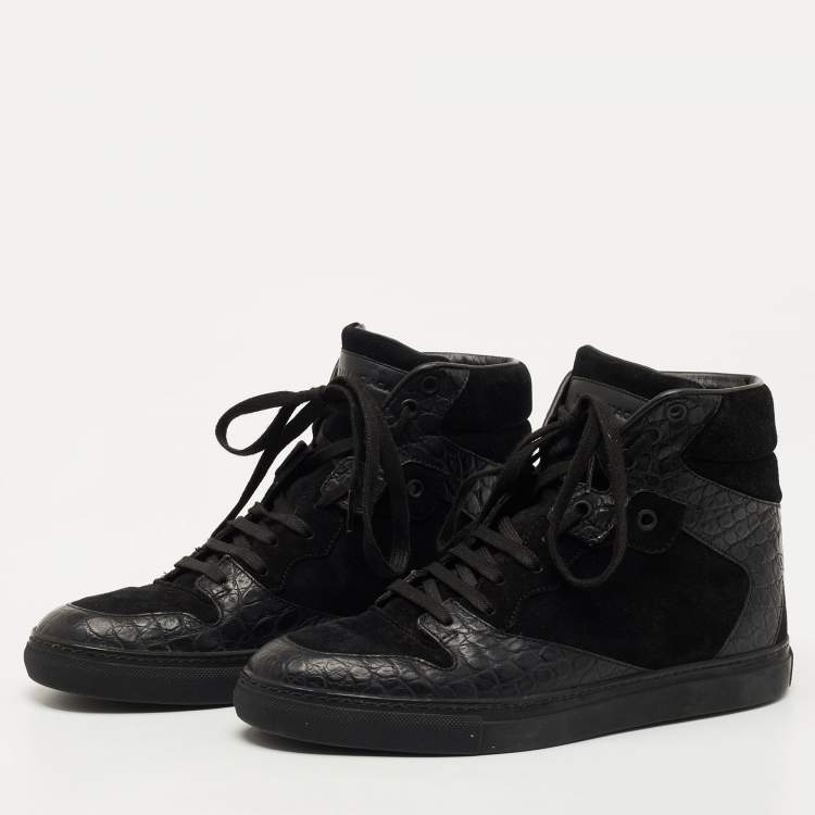 Balenciaga Croc Embossed Leather and Suede High Top Sneakers Size 39 Balenciaga | TLC