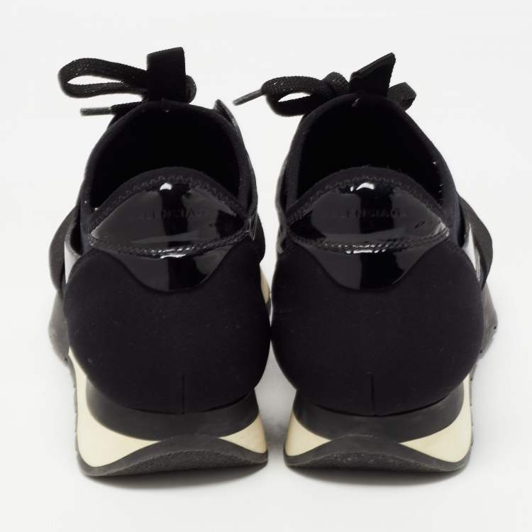 Pre Owned Balenciaga Black Patent Leather and Fabric Race Runner Sneakers Size 39