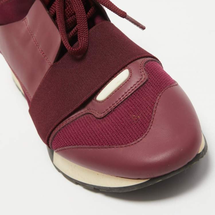 Pre Owned Balenciaga Two Tone Leather, Mesh and Neoprene Race Runner Sneakers Size 38