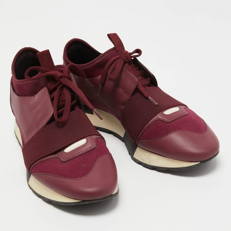 Pre Owned Balenciaga Two Tone Leather, Mesh and Neoprene Race Runner Sneakers Size 38