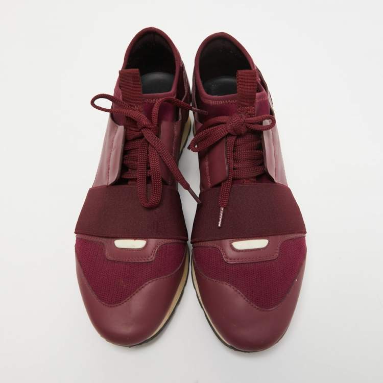 Pre Owned Balenciaga Two Tone Leather, Mesh and Neoprene Race Runner Sneakers Size 38