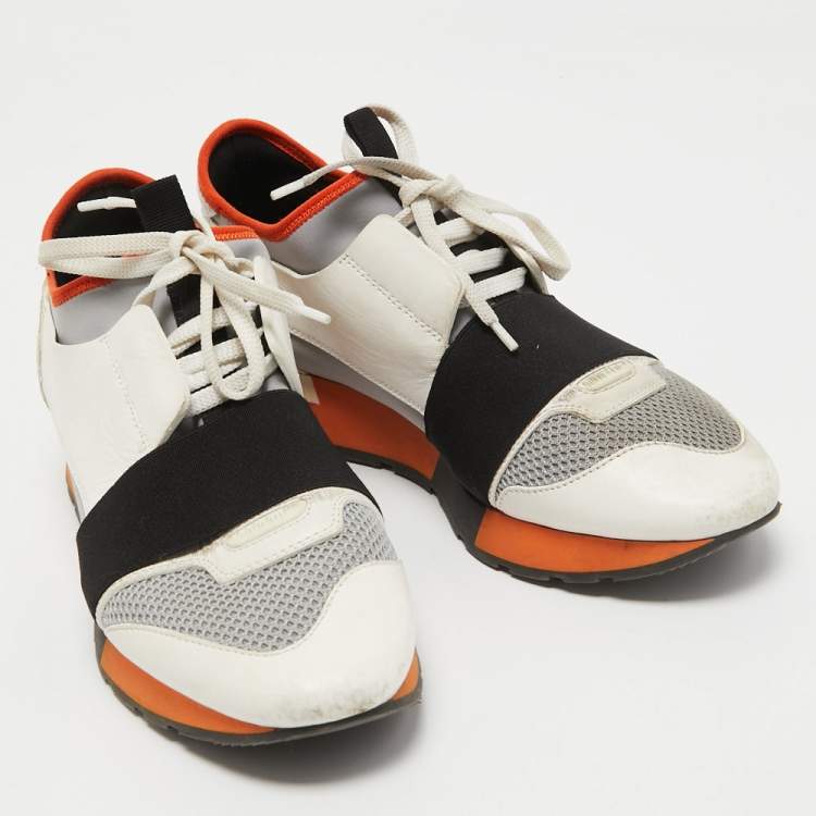 Pre Owned Balenciaga Multicolor Leather, Mesh and Suede Race Runner Sneakers Size 38