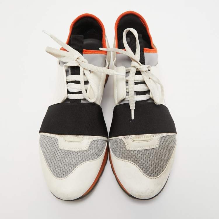 Pre Owned Balenciaga Multicolor Leather, Mesh and Suede Race Runner Sneakers Size 38