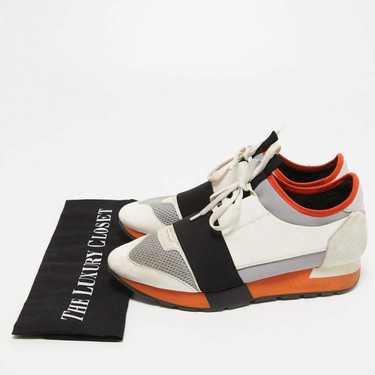Pre Owned Balenciaga Multicolor Leather, Mesh and Suede Race Runner Sneakers Size 38