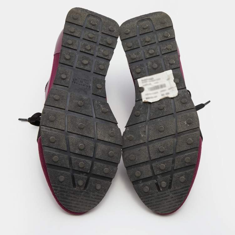 Pre Owned Balenciaga Plum/Black Leather and Stretch Fabric Race Runner Sneakers Size 38