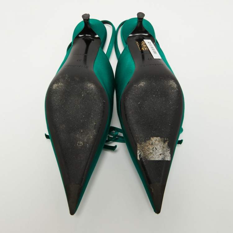 Pre Owned Balenciaga Green Satin Knife  Mules Size 37
