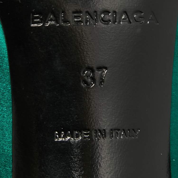 Pre Owned Balenciaga Green Satin Knife  Mules Size 37