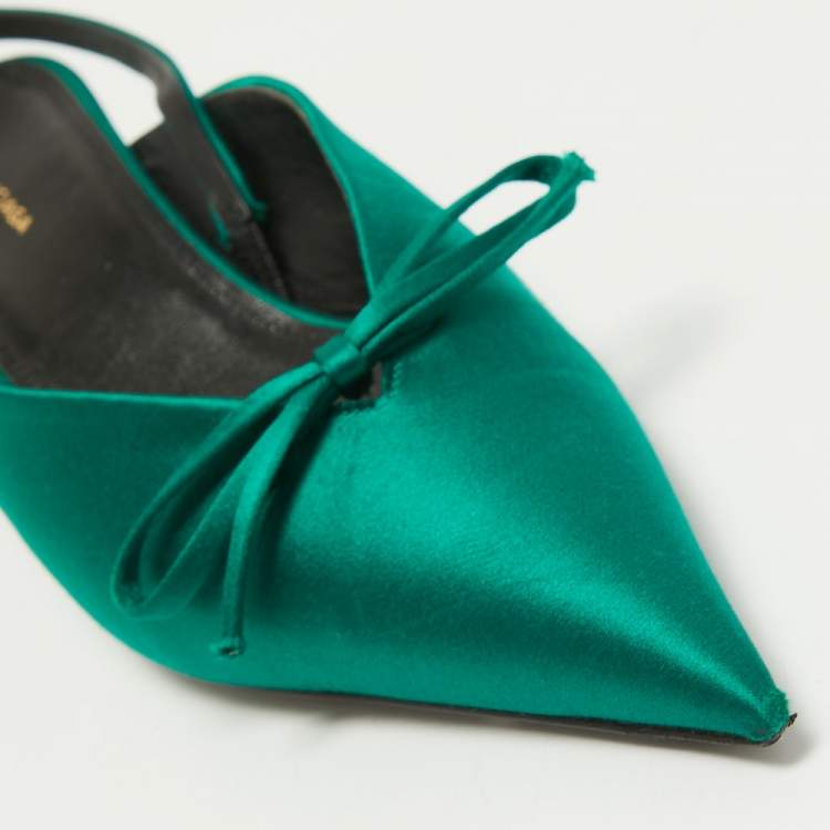 Pre Owned Balenciaga Green Satin Knife  Mules Size 37