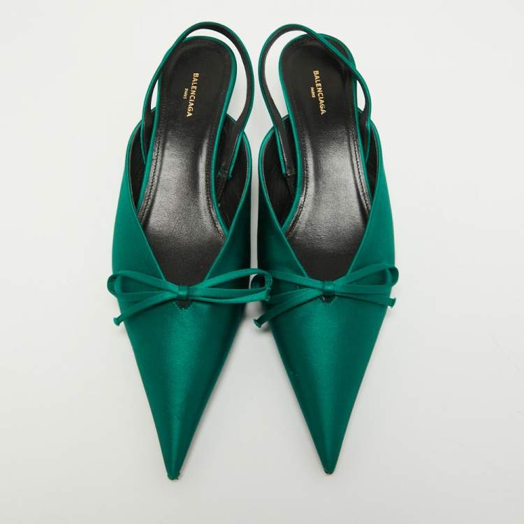 Pre Owned Balenciaga Green Satin Knife  Mules Size 37