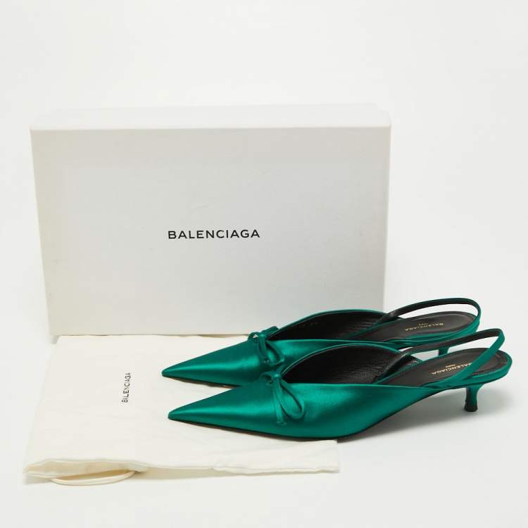 Pre Owned Balenciaga Green Satin Knife  Mules Size 37