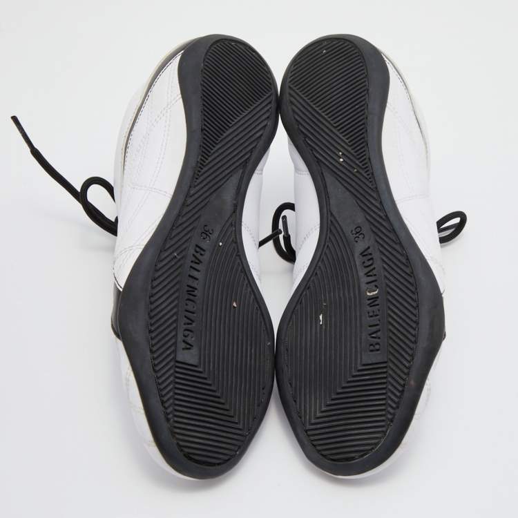 Pre Owned Balenciaga White/Black Leather Zen Low Top Sneakers Size 36