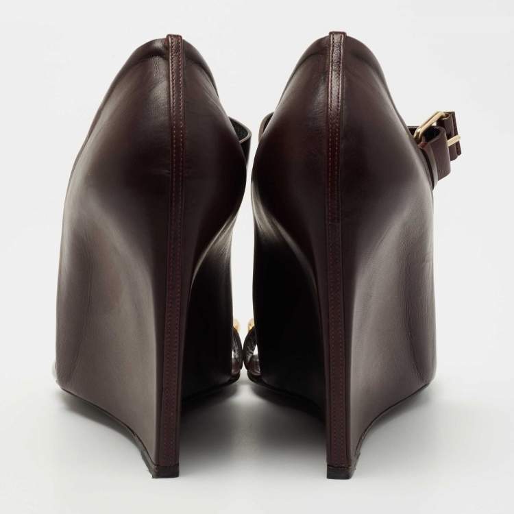Pre Owned Balenciaga Burgundy Leather Arena Wedge Sandals Size 37