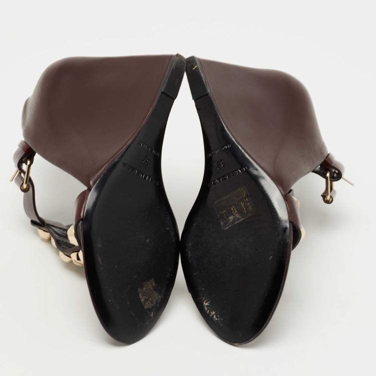 Pre Owned Balenciaga Burgundy Leather Arena Wedge Sandals Size 37