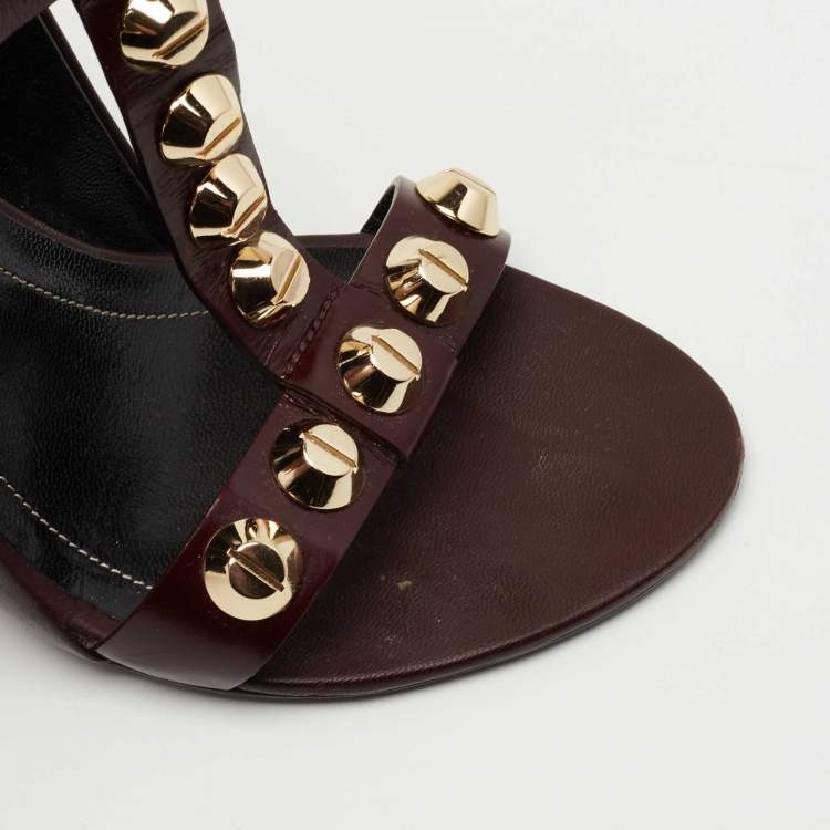 Pre Owned Balenciaga Burgundy Leather Arena Wedge Sandals Size 37