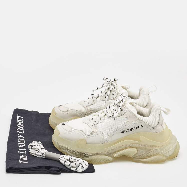 مملوكة مسبقًا Balenciaga White Leather and Mesh Triple S Clear Sneakers Size 37