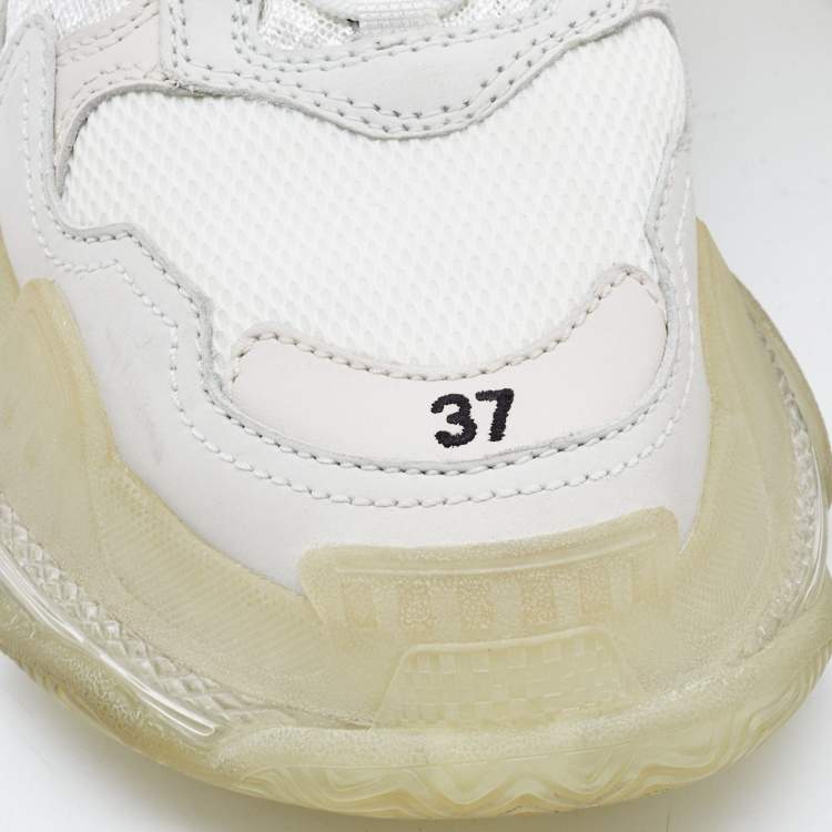 مملوكة مسبقًا Balenciaga White Leather and Mesh Triple S Clear Sneakers Size 37
