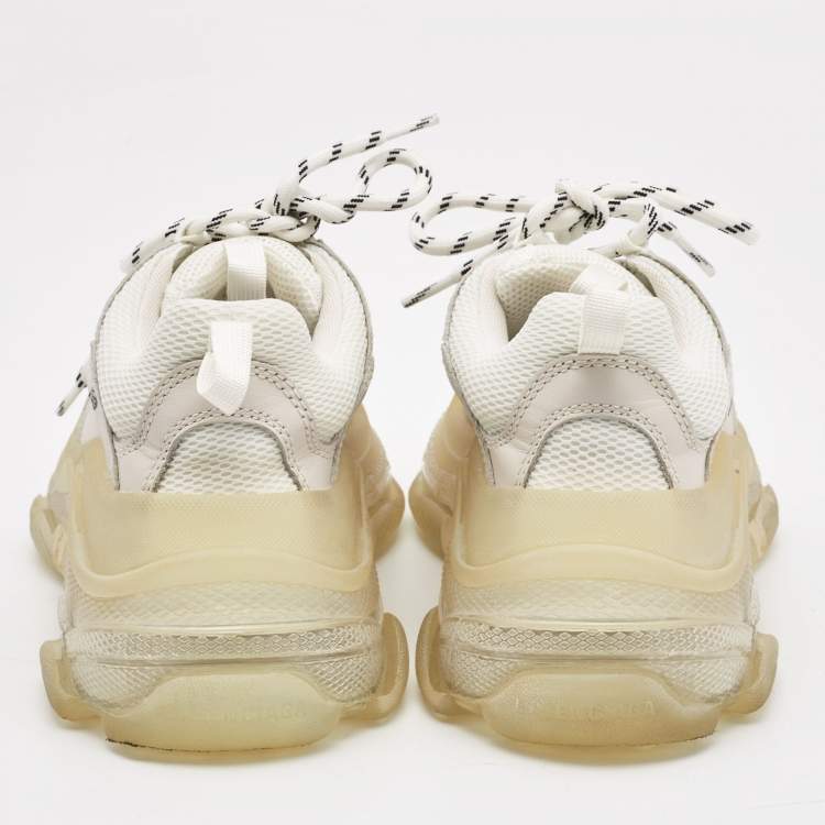 مملوكة مسبقًا Balenciaga White Leather and Mesh Triple S Clear Sneakers Size 37