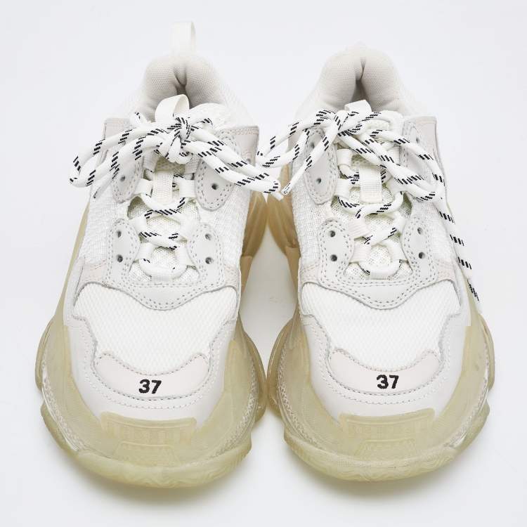 مملوكة مسبقًا Balenciaga White Leather and Mesh Triple S Clear Sneakers Size 37