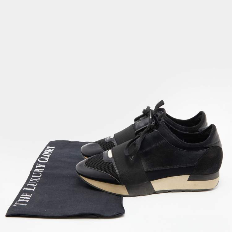 مملوكة مسبقًا Balenciaga Black Leather, Suede and Mesh Race Runner Sneakers Size 36