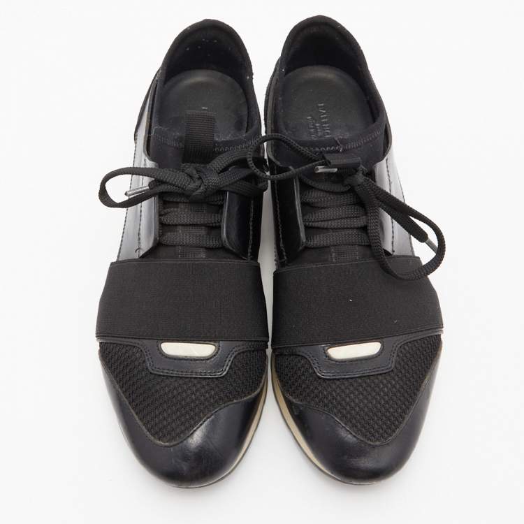 مملوكة مسبقًا Balenciaga Black Leather, Suede and Mesh Race Runner Sneakers Size 36