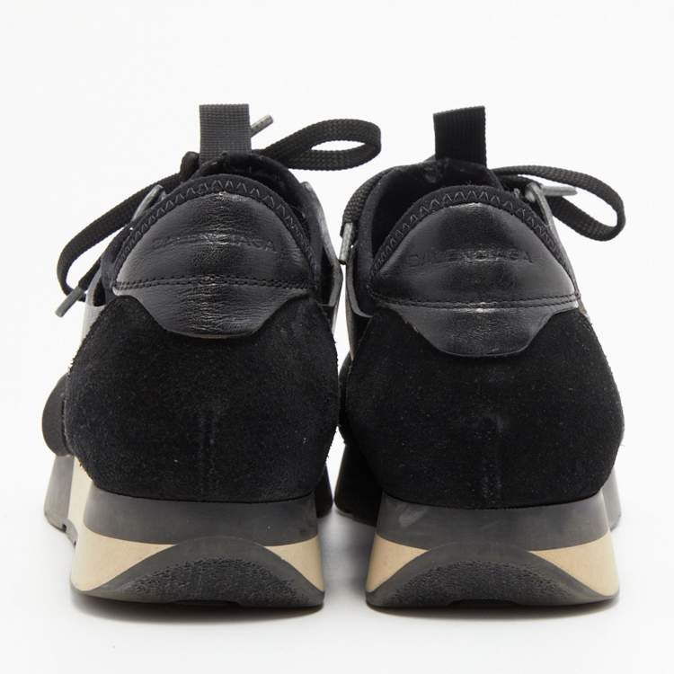 مملوكة مسبقًا Balenciaga Black Leather, Suede and Mesh Race Runner Sneakers Size 36