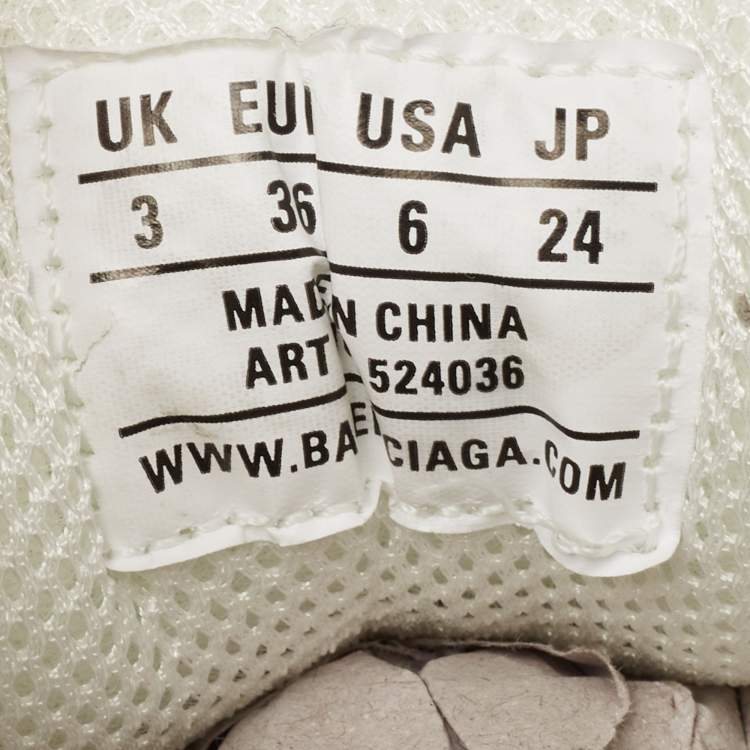 Pre Owned Balenciaga White/Grey Leather and Mesh Triple S Sneakers Size 36