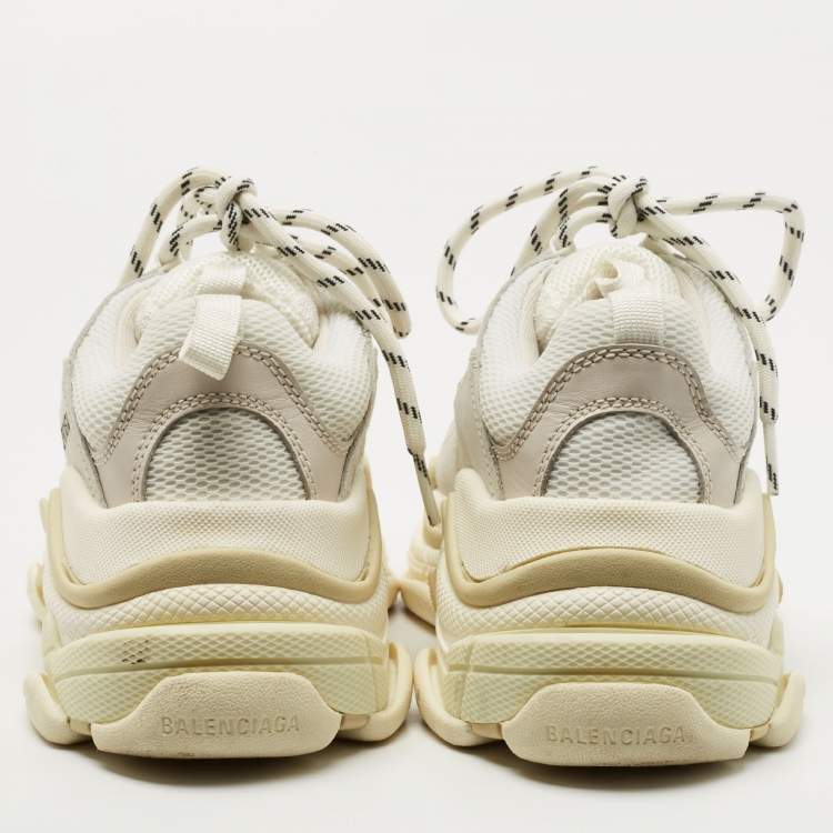 Pre Owned Balenciaga White/Grey Leather and Mesh Triple S Sneakers Size 36